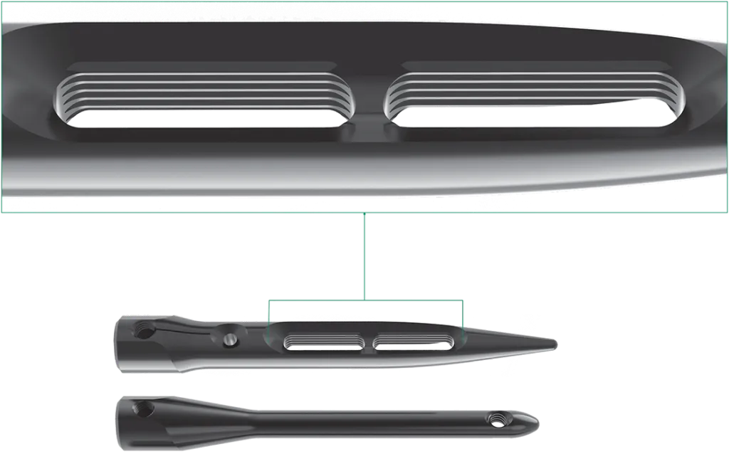 Threaded slots provide up to 8mm of translation for compression